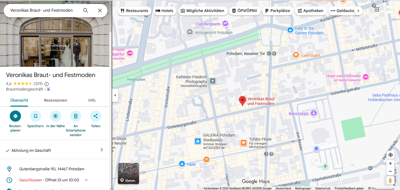 Google Maps Screenshot Brautmoden Potsdam
